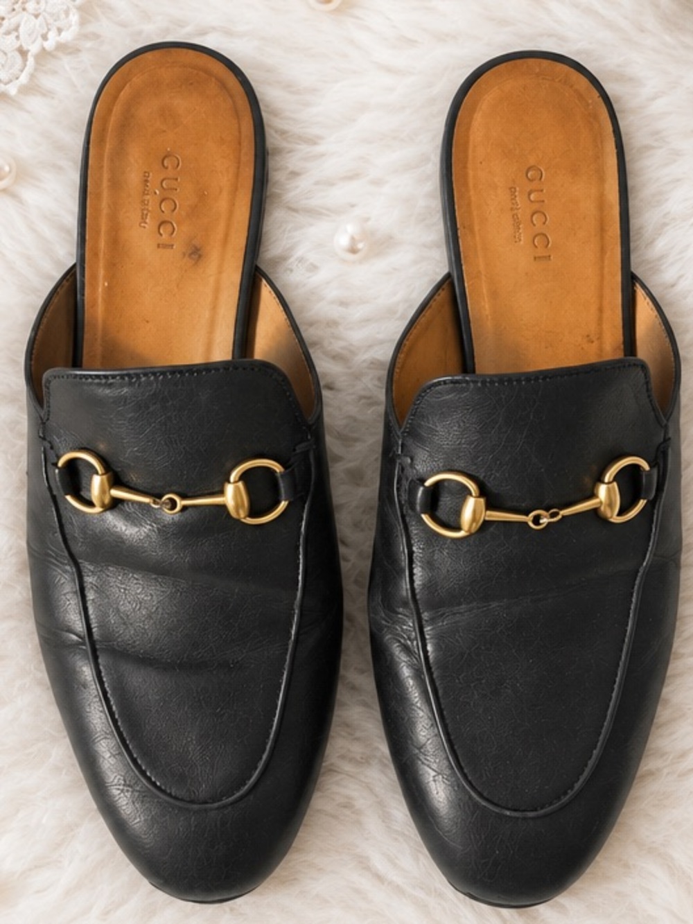 Gucci Black Leather Mule Slides with Gold Horsebit